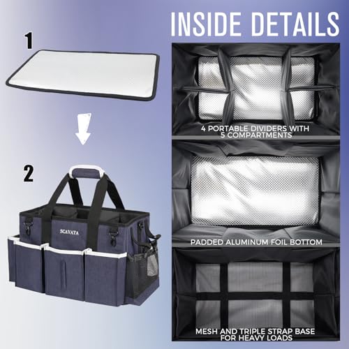 SCAVATA Wearable Caddy Bag, Cleaning Supplies Organizer With Handle & Shoulder Straps for Housekeepers, Under Sink & Car Tool Organizers With 4 Foldable Divider (NavyBlue) - color: NavyBlue