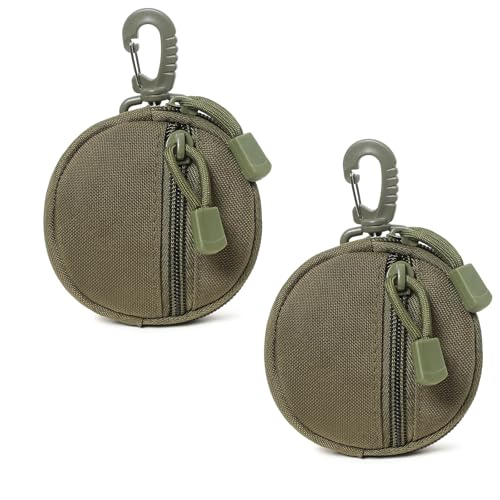 Small MOLLE Pouch with Carabiner Clip, Mini Coin Purse Keychain - color: Army Green 2 Pack