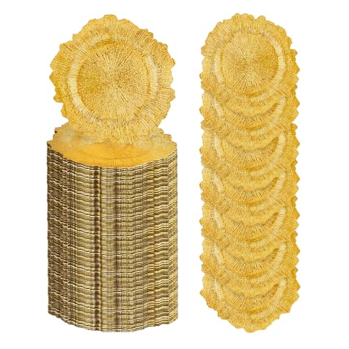 100PCS Gold Charger Plates Bulk- 13in Reusable Plastic Chargers - color: 100 Gold