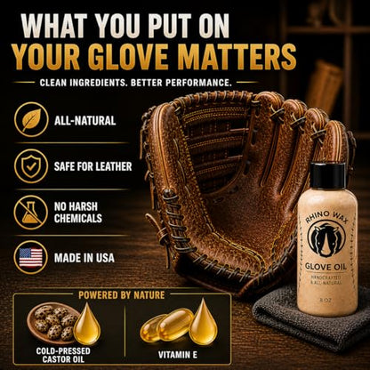 Premium Baseball Glove Oil for Break-in & Glove Conditioning | Premium glove oil to break in, condition, and maintain baseball gloves - Softens leather and preserves flexibility.
