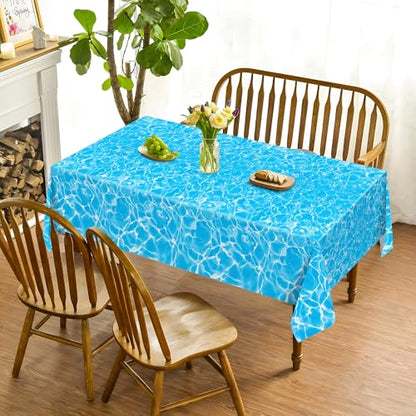 1Pc Blue Water Ripple Party Plastic Tablecloth 54 x 87 Inch Long Table Cover, Summer Ocean Sea Party Tablecover for Water Wave Theme Kids Baby Shower Birthday Dinner Picnic Kitchen Event - color: Blue Water Ripple