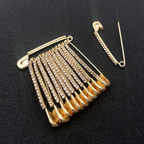 Golden Colour Diamonds Designer Safety pin Saree pin one Side of Safety pin - 12 Pack