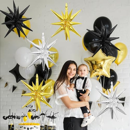 Silver Gold Star Balloons, 6PCS 22 Inch Foil Explosion Star Balloons - color: Gold Silver Black
