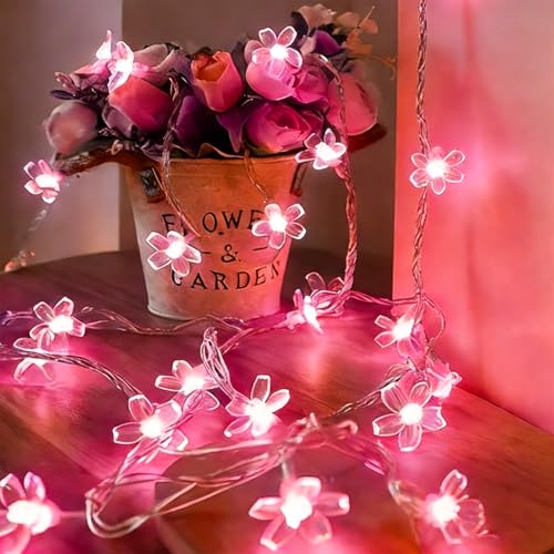 33ft 100 LED Plug in Pink Fairy Flower Holiday String Lights for Dorm Decor - color: Pink