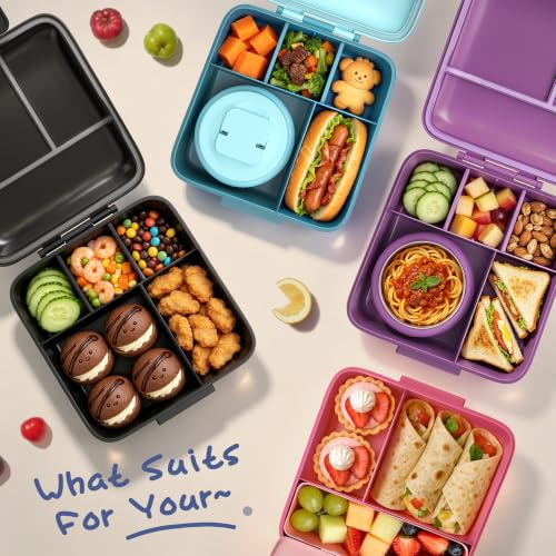 JXXM Bento Lunch Box for Kids with 8oz Soup Thermo,Leak-Proof Lunch Containers with 5 Compartment,Thermo Food Jar Food Containers for School (Pink-Jellyfish) - color: Pink-Jellyfish