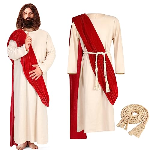 Haull Biblical Jesus Robe Costume 3 Pcs Set - color: White, Red, size: Large