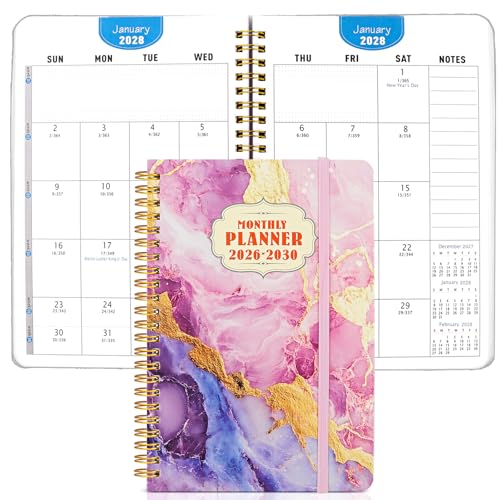 5-Year Monthly Planner 2026-2030, A5 Size, 60-Month Calendar with to-Do List, Spiral Bound Writing Plannner - color: Pink Marble