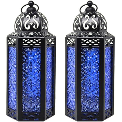 Vela Lanterns Decorative Indoor Moroccan Candle Holder, Cobalt, M, 2-Pack - color: Cobalt