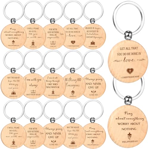 Fumete 50 Pcs Christian Bible Verse Keychains Bulk Inspirational Religious Wooden Key Chains Church Gift for Men Pastor - style: Modern