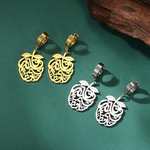 Pomegranate Arabic Calligraphy Earrings Islamic Blessing Love Hope Earrings Persian Muslim Amulet Religious Jewelry Eid Ramadan Gift for Women - color: gold 2