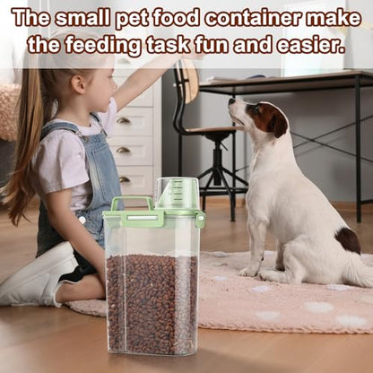 TBMax Small Dog Cat Food Storage Containers 2 Pack, Travel-Friendly Pet Food Container with Spout & Measuring Cup, Kid-Friendly Pet Feeding Dispenser, Portable Dog Treat Bird Seed Container - color: Green -2Pcs 3Qt