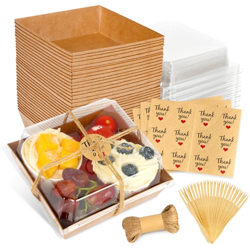 20Pcs Small Charcuterie Boxes with Clear Lids, Kraft Food Container - color: Brown 20