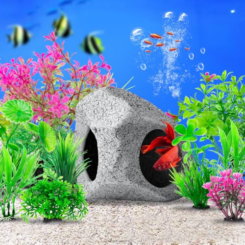 CousDUoBe 10Pcs Aquarium Hideaway Rock Cave Fish Tank Decorations quarium,Betta Toys Hideout Stones House,Safe and Non-Toxic Ceramic Fish Tank Ornaments