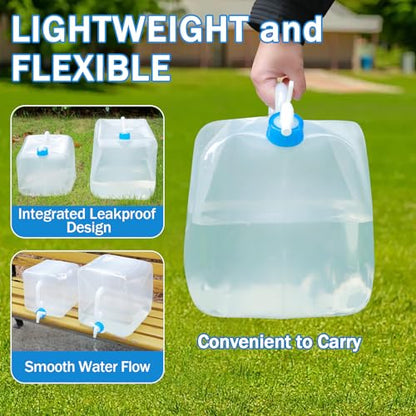 ASEVAT [2 Pack] 5.3 Gallon /20L Collapsible Water Container with Spigot & Handle, BPA Free Foldable Water Storage Cube, Portable Water Jug for Camping, Hiking, Emergency & Survival Kits - size: 5.3Gal
