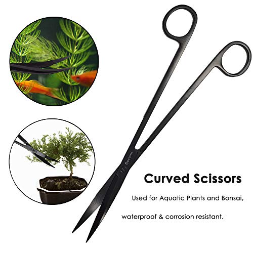 Aquarium Tweezers, Capetsma Stainless Steel Aquarium Plant Tools Long Aquascaping Tools Scissors Spatula Aquatic Plants Tool Set For Freshwater and Saltwater - color: Black