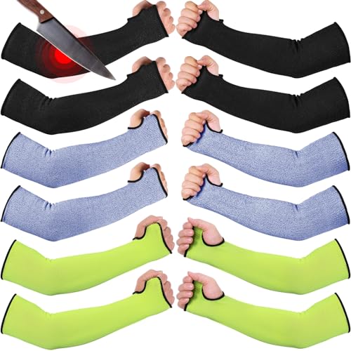 JaGely 6 Pairs Level 5 Cut Resistant Sleeves with Thumb Hole 18 Inches Arm Protection Sleeve Farmer Gardening (Black,Blue,Green) - color: Black, Blue, Green, size: Classic