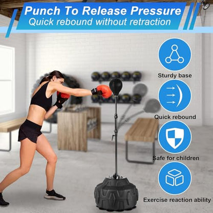 Punching Bag with Stand Height Adjustable 55.9-71.6”Box Trainer - Rugged Boxing Equipment for Home Gym, Fast Reflex Training, Knockout Workouts, Speed Bag for Adults and Kid, Relieve Stress & Fitness