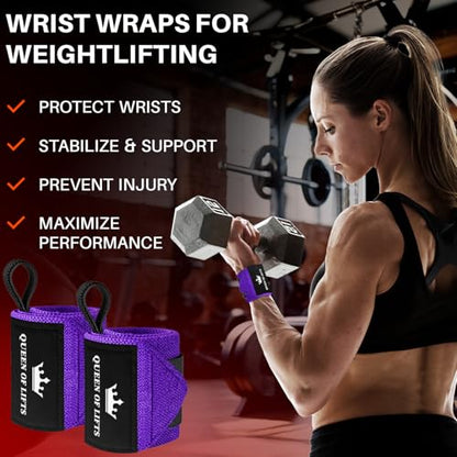 TECEUM Weightlifting 18" & 12" Wrist Wraps with Thumb Loop – Heavy Duty Wrist Workout Braces for Men and Women – Ideal for Powerlifting, Strength Training, Bodybuilding - color: Purple, style: 12" – Queen of Lifts