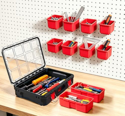 Tools Organizer, Small Parts Storage Toolbox, 20.7 * 14.7 * 5.4" Durable Hardware Box Storage, with Removable Inner Cups