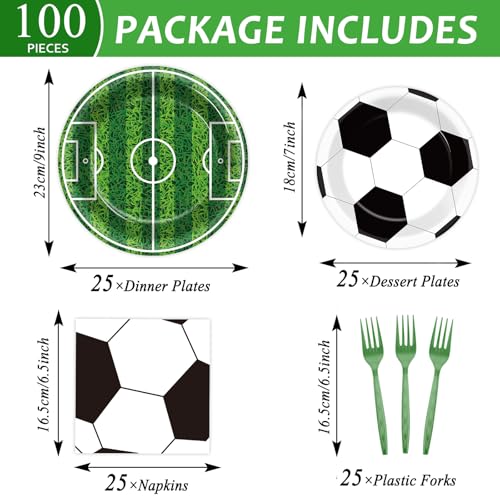 Qyeahkj 100 Pcs Soccer Party Plates and Napkins Set, Sports Birthday Party Supplies, Soccer Ball Disposable Paper Dessert Cake Dinnerware Tableware, Serves 25 - style: Soccer