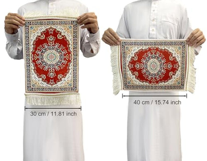 Portable Islamic Prayer Small Mat Classic Pattern Muslim Prayer Rug Small Rug Foldable Salah Carpet Mat with Tassel - color: Red