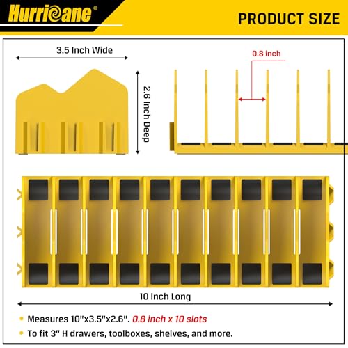 HURRICANE Plier Organizer Rack, 10-Slot Pliers Cutters Rack with Non-Slip Rubber Base, Tool Drawer Toolbox Organizer and Storage, Extendable Design, Fit 3” H, 1 Pack, Yellow - color: yellow