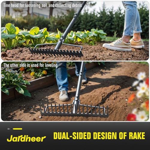 Bow Rake Heavy Duty, Long Handle Metal Rakes for Gravel, Rocks, Lawns Leaves, Soil Leveling, Landscaping, Garden Rake with 18 Steel Tines (59 Inches)