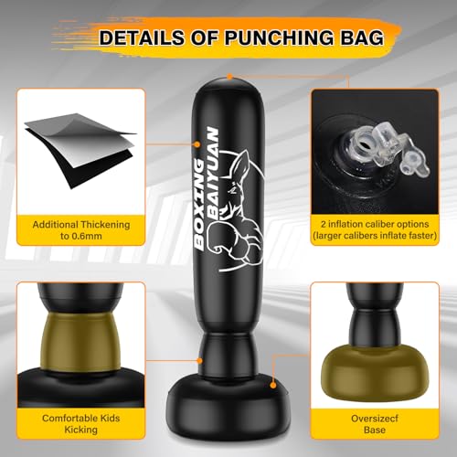 Standing Punching Bag for Adults Teens, Inflatable Boxing Bag with Stand, Kick Boxing Training Equipment for MMA, Muay Thai, Kickboxing - size: 71"