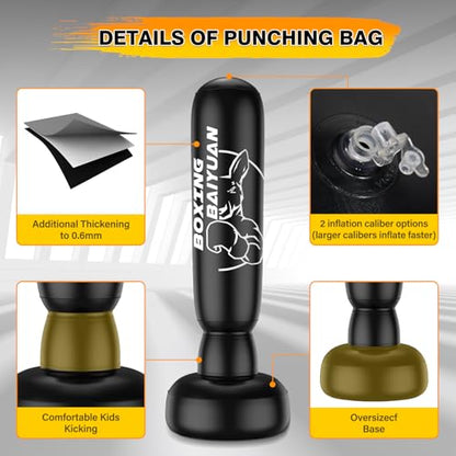 Standing Punching Bag for Adults Teens, Inflatable Boxing Bag with Stand, Kick Boxing Training Equipment for MMA, Muay Thai, Kickboxing - size: 71"