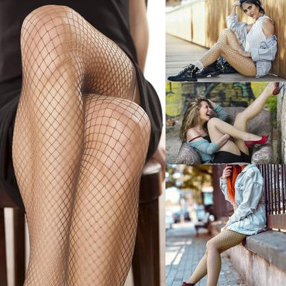 Black Fishnet Stockings for Women, Fishnet Tights Plus Size One Size Fit All - color: Natural, size: One Size