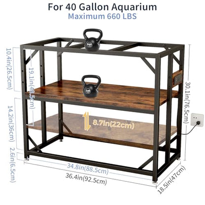 METYERRY 40 Gallon Fish Tank Stand with Power Outlet,Adjustable Shelf | 660 LBS Heavy Duty Metal Frame, Fits Fish Tanks Reptile Tanks and Turtle Tanks, Water Resistant Board, Home Aquarium Setup - color: Rustic Brown, size: 40 Gallon