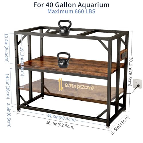 METYERRY 40 Gallon Fish Tank Stand with Power Outlet,Adjustable Shelf | 660 LBS Heavy Duty Metal Frame, Fits Fish Tanks Reptile Tanks and Turtle Tanks, Water Resistant Board, Home Aquarium Setup - color: Rustic Brown, size: 40 Gallon