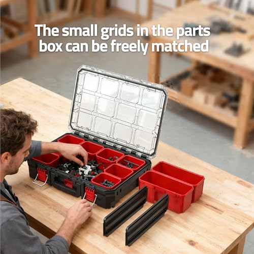 Tools Organizer, Small Parts Storage Toolbox, 20.7 * 14.7 * 5.4" Durable Hardware Box Storage, with Removable Inner Cups