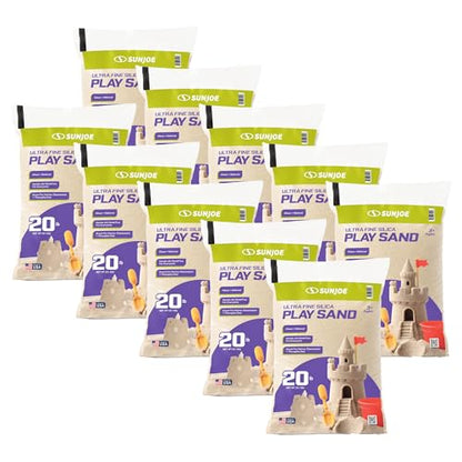 Sun Joe 10 Pack Silica Play Sand for Sandbox, Sensory Table & Garden Spaces, Ultra Fine, 20 Lbs - Natural Craft Accessory for Molding, Digging & Sculpting - Ideal for Indoor and Outdoor Use