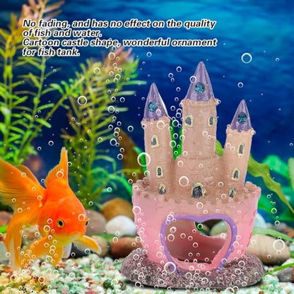 Fish Tank Decorations Small, Mermaid Fish Tank Decorations, Fish Castle for Aquarium, Pink Aquarium Resin Castle Decoration for Aquarium Fish Reptiles Tank
