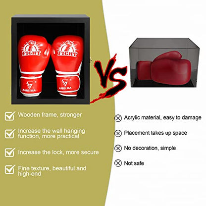 Boxing Glove Display Case Wall Mount Lockable Full Size pro UV Protected Clear Acrylic Holder Box for Baseball Boxing Signed Glove (Black - Single Glove) - color: Black - Double Gloves