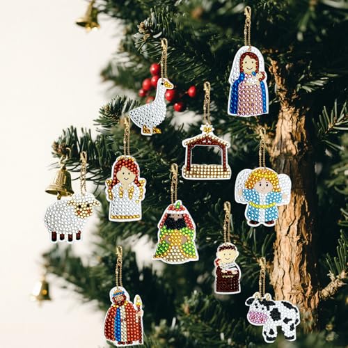 Nativity Sence Diamond Painting Advent Calendar 2026,24pcs Nativity Diamond Art Keychains,Christmas Countdown Calendar DIY Crafts,Christian Religious Gifts