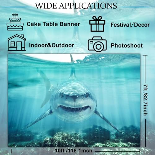Shark Under The Sea Backdrop 10x7ft Fabric Underwater World Backdrops for Photography Ocean Coral Reef Shallows Aquarium Background Theme Party Decorations Banner Birthday Photo Studio Props - size: 10x7FT