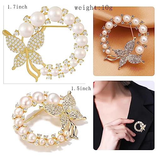 Crystal Pearl Flower Brooches Pins Fashion Beautiful Created Rhinestone Floral Brooch Good Idea for Party Dance Wedding Banquet for Elegant Women Girl - color: Butterfly Pearl