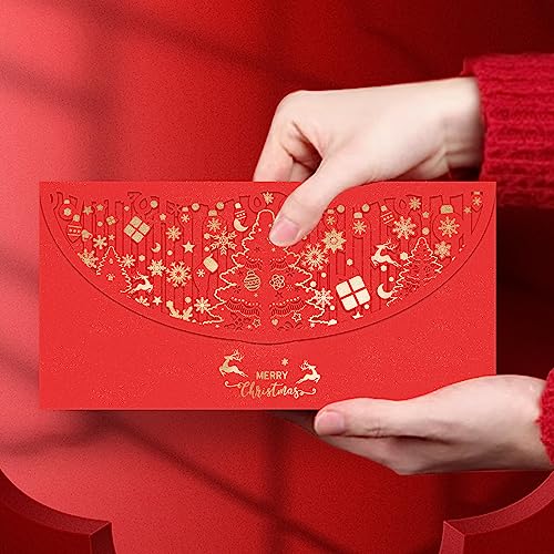 12 PCS Holiday Christmas Money Envelopes For Cash, Xmas Cash Currency Envelopes 7.1×3.5 inch, Gold Foil Laser Cut Money Envelopes Holder for Christmas Party New Year Gifts (Red,Horizontal) - size: Horizontal ，7.1"×3.5"