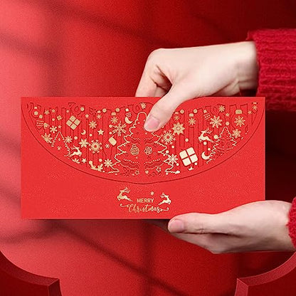 12 PCS Holiday Christmas Money Envelopes For Cash, Xmas Cash Currency Envelopes 7.1×3.5 inch, Gold Foil Laser Cut Money Envelopes Holder for Christmas Party New Year Gifts (Red,Horizontal) - size: Horizontal ，7.1"×3.5"