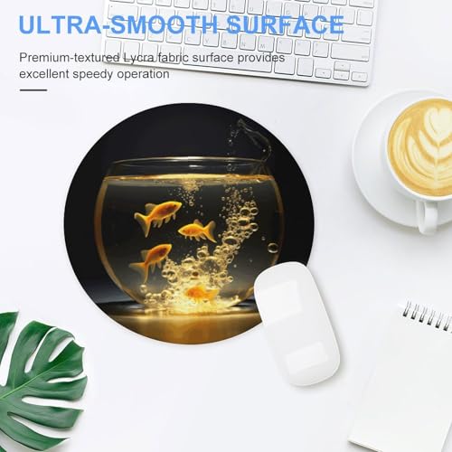 Round Mouse Pad Non-Slip Rubber Base Fish in Fish Tank Comfortable Portable Mousepad Small Mouse Pads for Home Office
