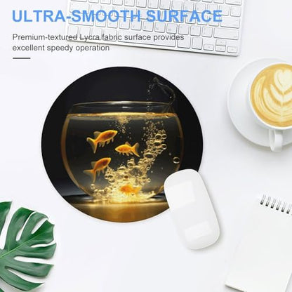 Round Mouse Pad Non-Slip Rubber Base Fish in Fish Tank Comfortable Portable Mousepad Small Mouse Pads for Home Office