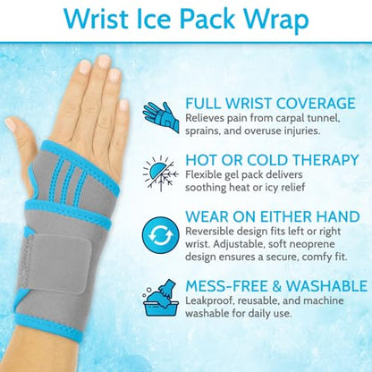 Arctic Flex Wrist Ice Pack Wrap - Refreezable Gel Compression Support | Flexible Hot & Cold Brace for Injuries, Rheumatoid, Tendinitis, Swelling & Carpal Tunnel - Reusable for Pain & Muscle Therapy