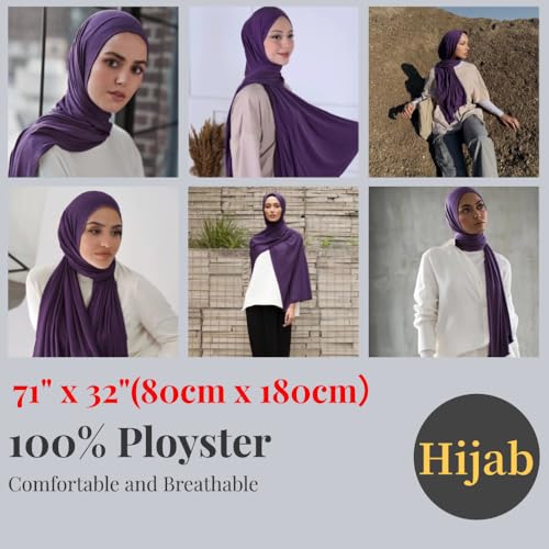 Harewom Muslim Hijab for Women Soft Stretch Headscarf Large Plain Turban Wrap Shawl Head Wrap for Everyday Wear - color: Purple Hijab Headscarf