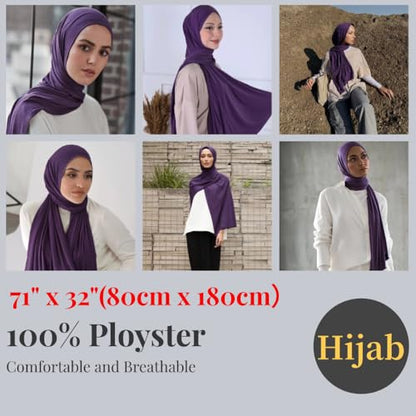 Harewom Muslim Hijab for Women Soft Stretch Headscarf Large Plain Turban Wrap Shawl Head Wrap for Everyday Wear - color: Purple Hijab Headscarf
