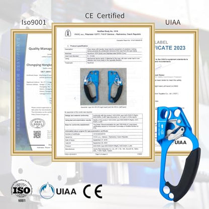 NewDoar UIAA & CE Certified Hand Ascender Rock Climbing Tree Arborist Rappelling Gear Equipment Rope Clamp for 8~13MM Rope - color: Blue-Right