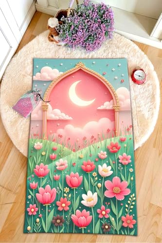 AI-Designed Educational Children Prayer Mat Digital Print Non-Slip Base 60x100cm Polyester with 4mm Foam Padding Green 60x100