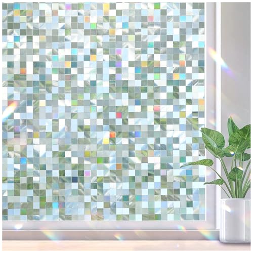 rabbitgoo Stained Glass Window Privacy Film, Mosaic Pattern, 17.5" x 78.7" | Frosted Glass Window Film Rainbow Decorative Sticker, Static Cling UV Blocking Suncatcher for Home - color: Clear, size: 17.5" x 78.7"
