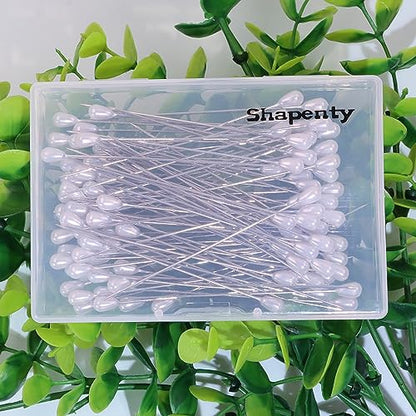 Shapenty Pearl Head Pins Teardrop Corsage Boutonniere Pins Straight Pins for Fabric Sewing Quilting Projects Jewelry Making Wedding DIY Craft Flower Decoration, 100PCS (75mm) - size: 75mm